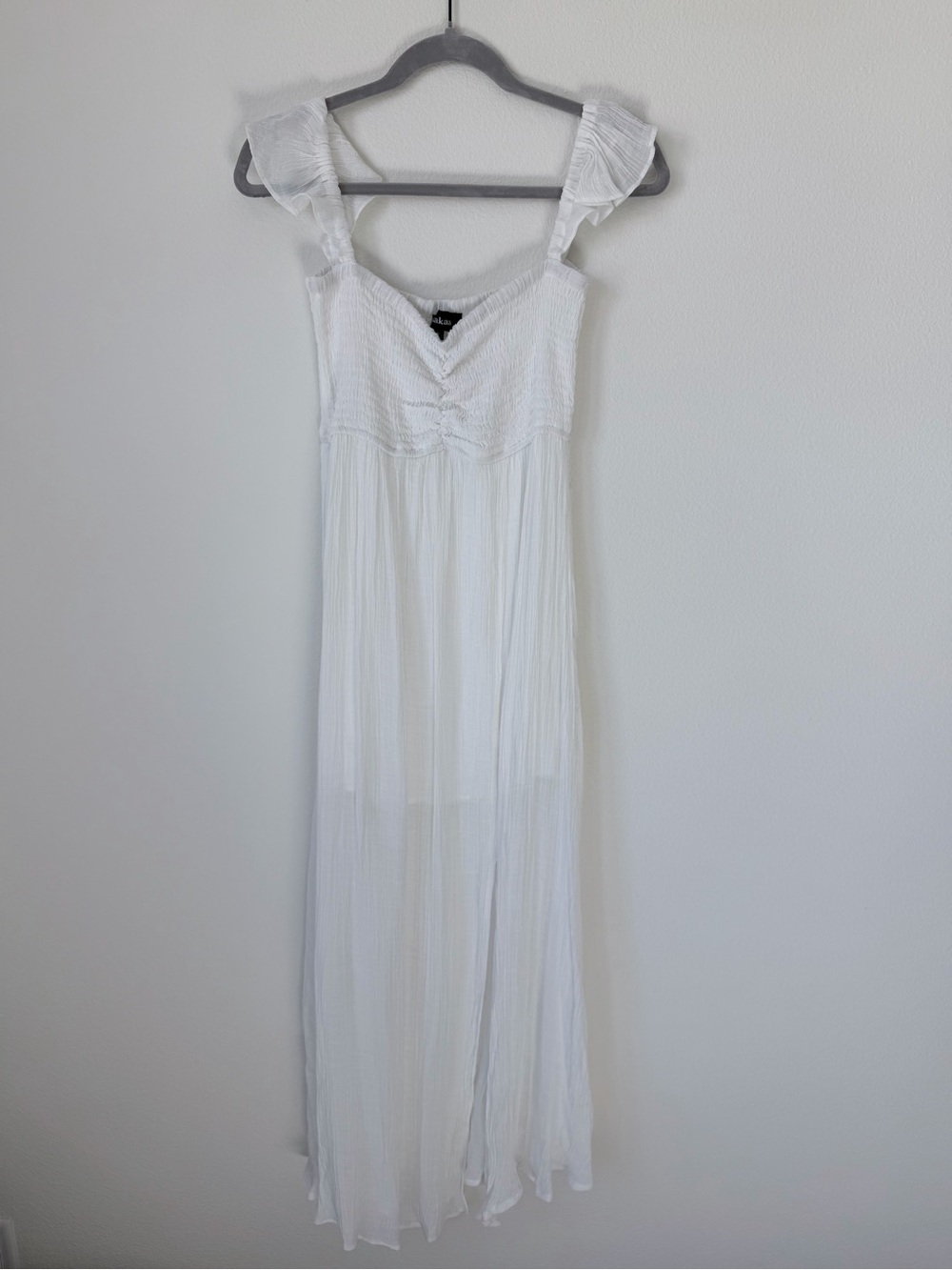 White Smocked Maxi Chemise with Ruffle Straps
